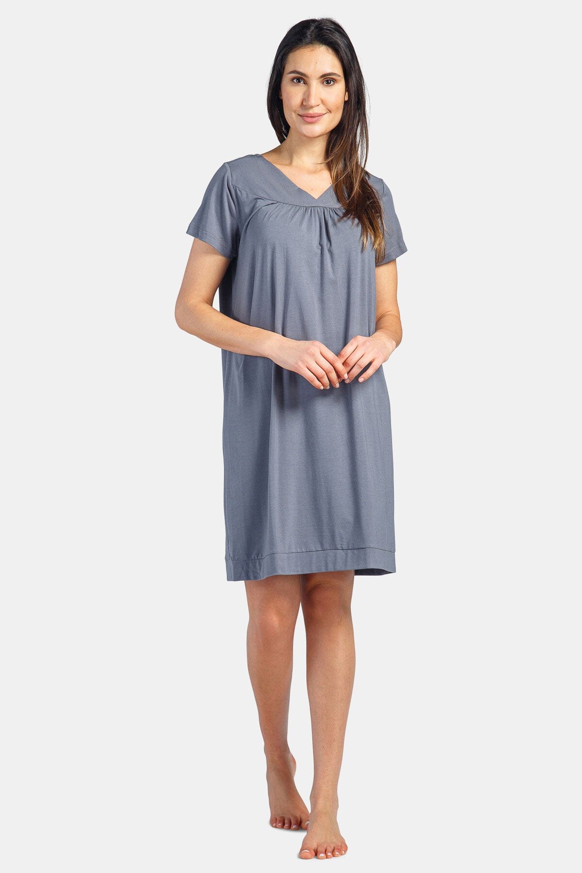 Women's Short Sleeve EcoFabric™ Nightgown - Relaxed Fit Womens>Sleepwear>Nightgown Fishers Finery Gray X-Small 