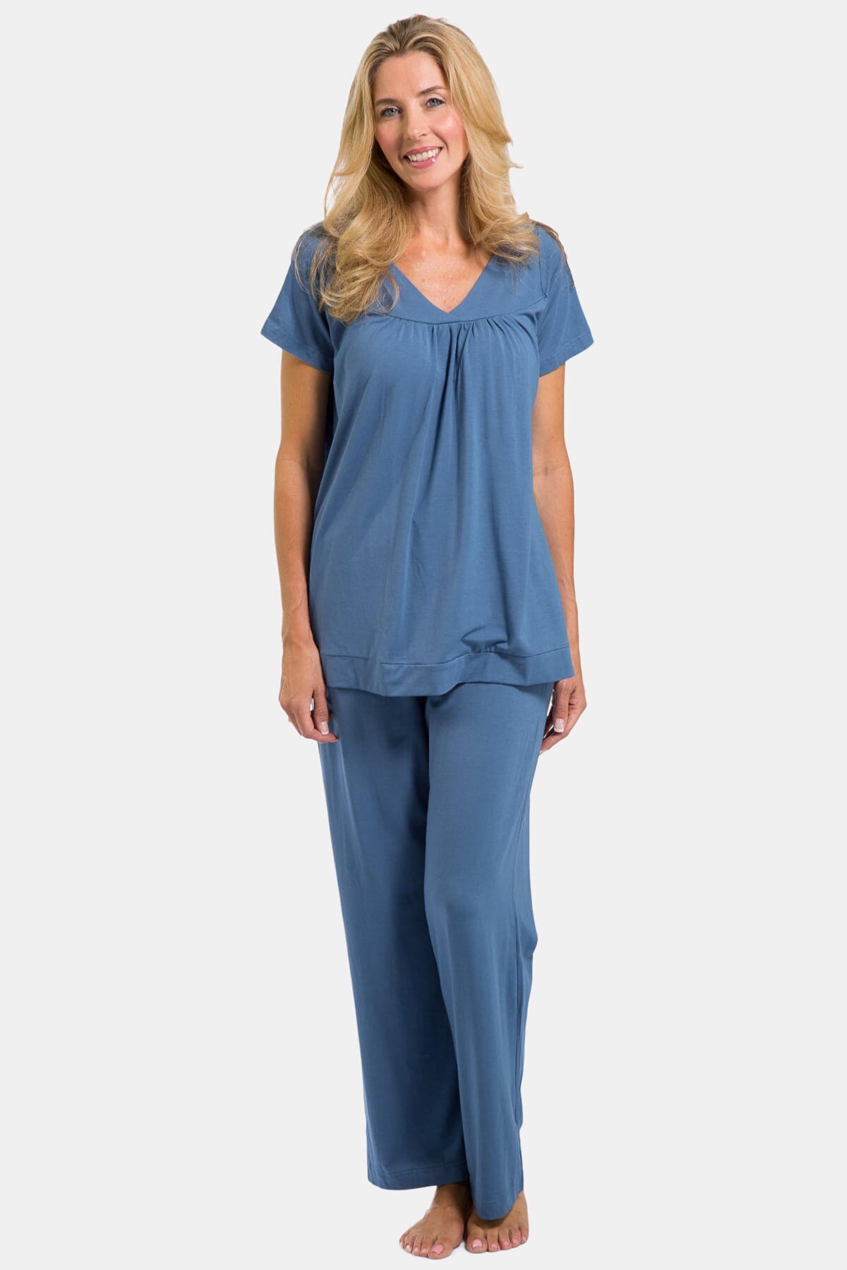Women's Jersey Pajama Set with Gift Box- Short Sleeve Top and Full Length Pant Womens>Sleep and Lounge>Pajamas Fishers Finery Moonlight Blue XS 