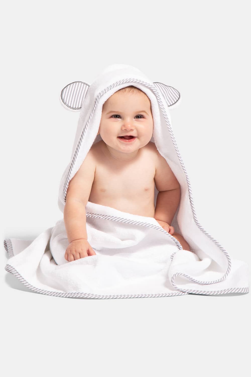 Baby Hooded Bath Towel and Wash Mitten Set with Gift Box Womens>Baby Fishers Finery Gray 