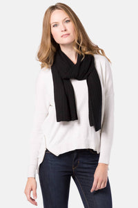 Women's 100% Cashmere Cable Knit Scarf with Gift Box Womens>Accessories>Scarf Fishers Finery Black 