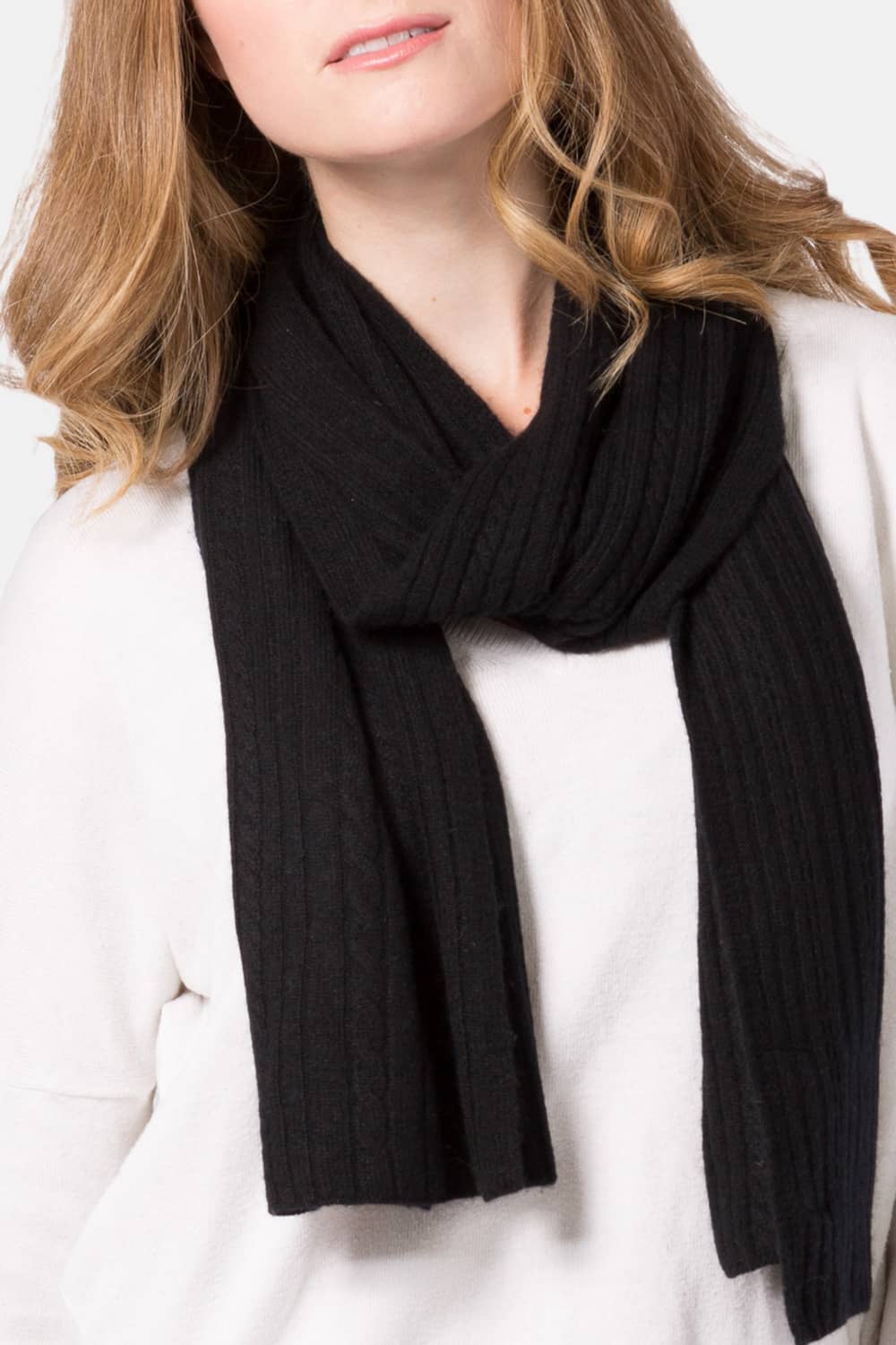 Women's 100% Cashmere Cable Knit Scarf with Gift Box Womens>Accessories>Scarf Fishers Finery 