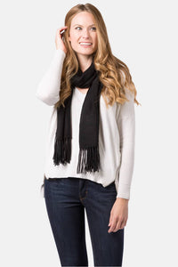 Women's 100% Pure Cashmere Knit Scarf with Fringe and Gift Box Womens>Accessories>Scarf Fishers Finery Black 