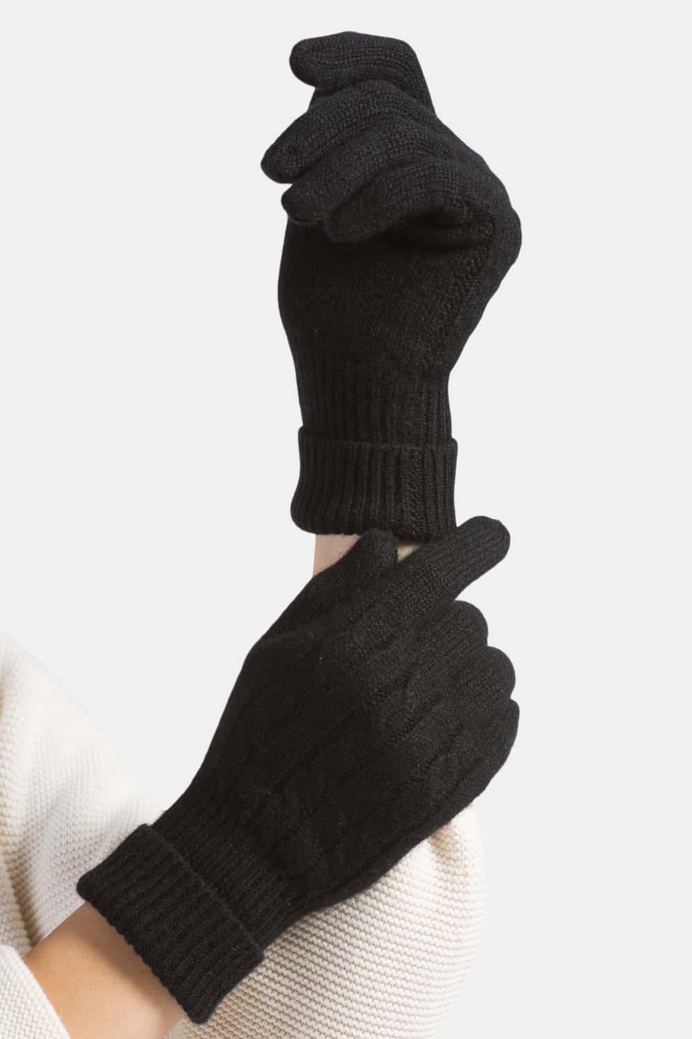 Women's 100% Pure Cashmere Cable Knit Gloves Womens>Accessories>Gloves Fishers Finery Black One Size 