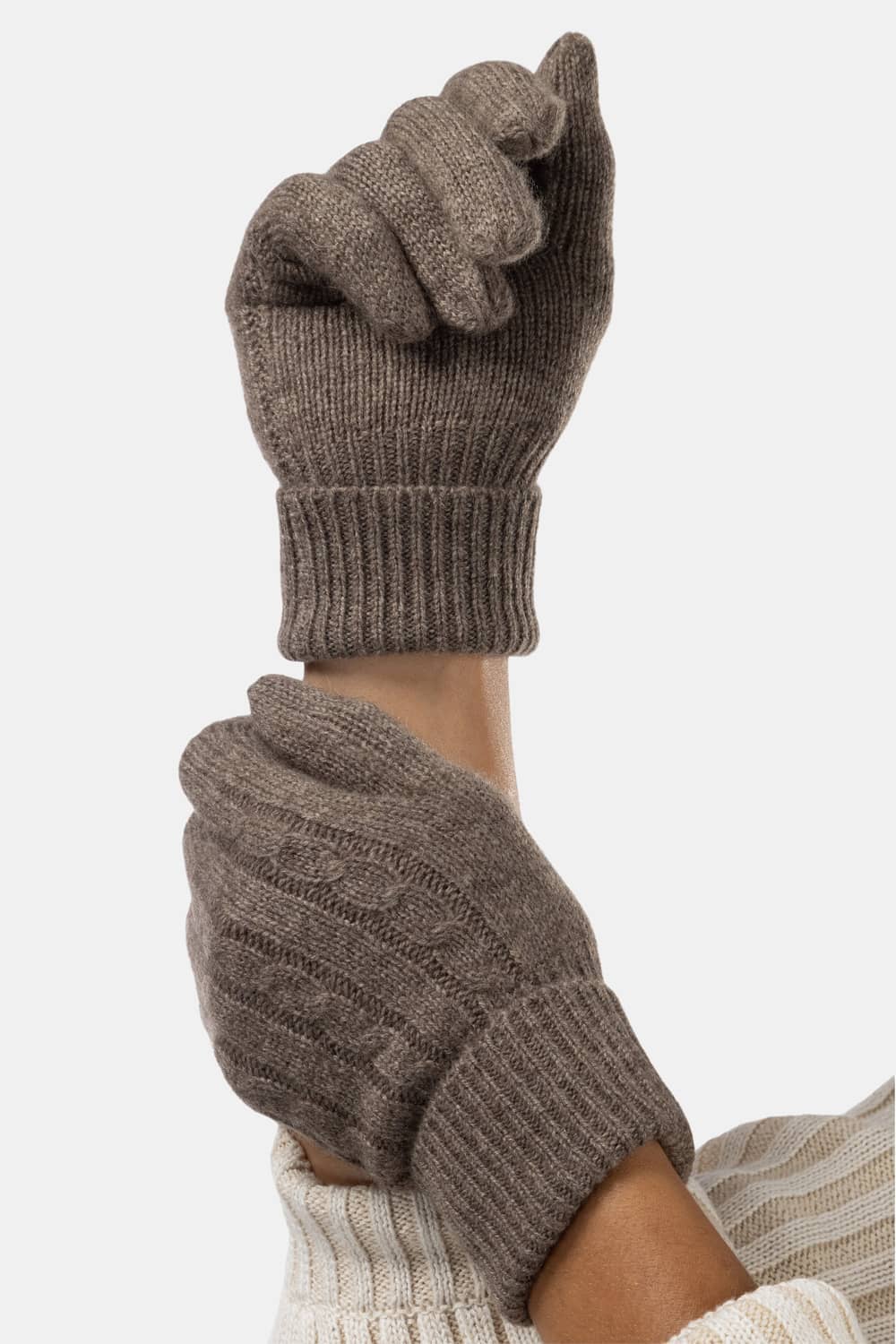 Women's 100% Pure Cashmere Cable Knit Gloves Womens>Accessories>Gloves Fishers Finery Cappuccino One Size 