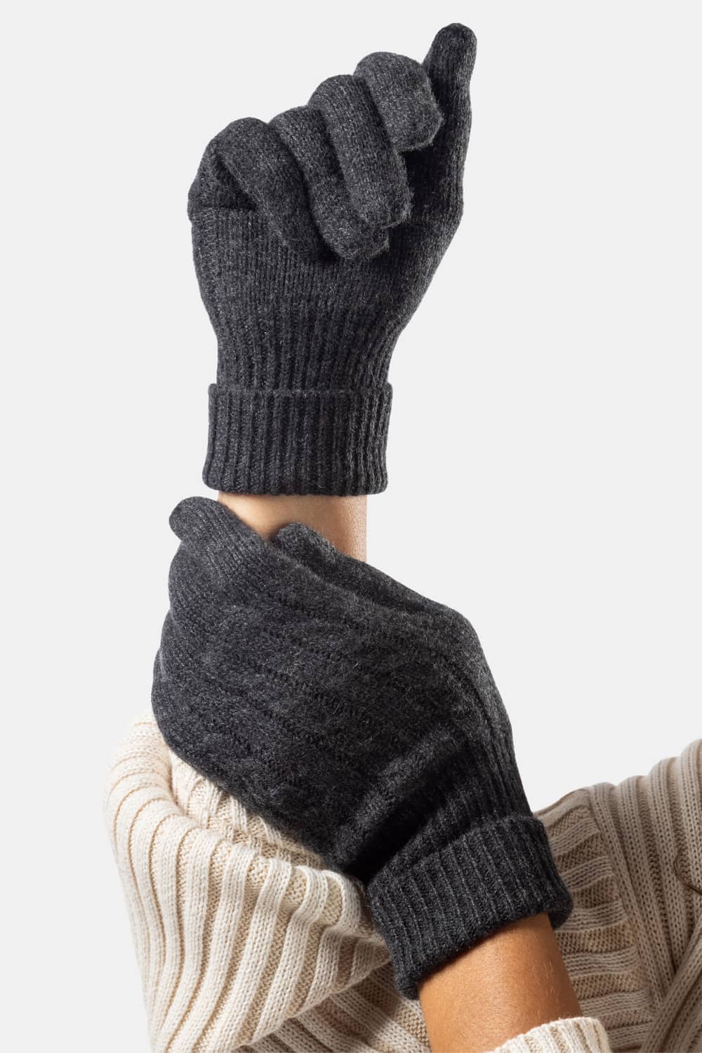 Women's 100% Pure Cashmere Cable Knit Gloves Womens>Accessories>Gloves Fishers Finery Charcoal One Size 