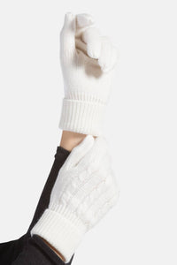 Women's 100% Pure Cashmere Cable Knit Gloves Womens>Accessories>Gloves Fishers Finery Cream One Size 