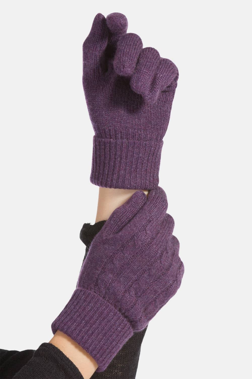 Women's 100% Pure Cashmere Cable Knit Gloves Womens>Accessories>Gloves Fishers Finery Eggplant One Size 