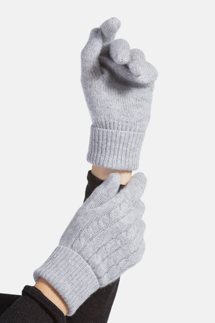 Women's 100% Pure Cashmere Cable Knit Gloves Womens>Accessories>Gloves Fishers Finery Gray One Size 