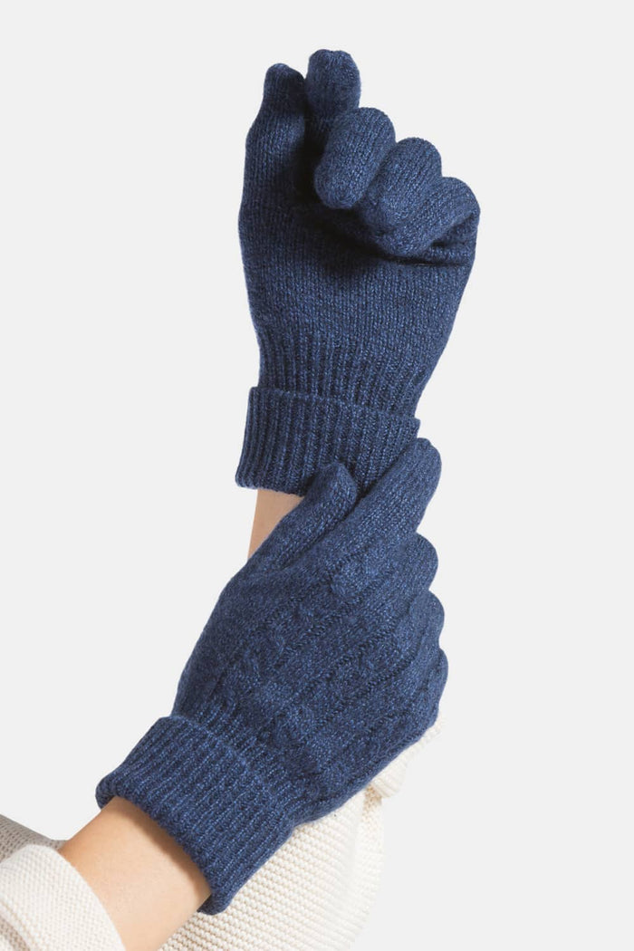 Women's 100% Pure Cashmere Cable Knit Gloves Womens>Accessories>Gloves Fishers Finery Heather Navy One Size 