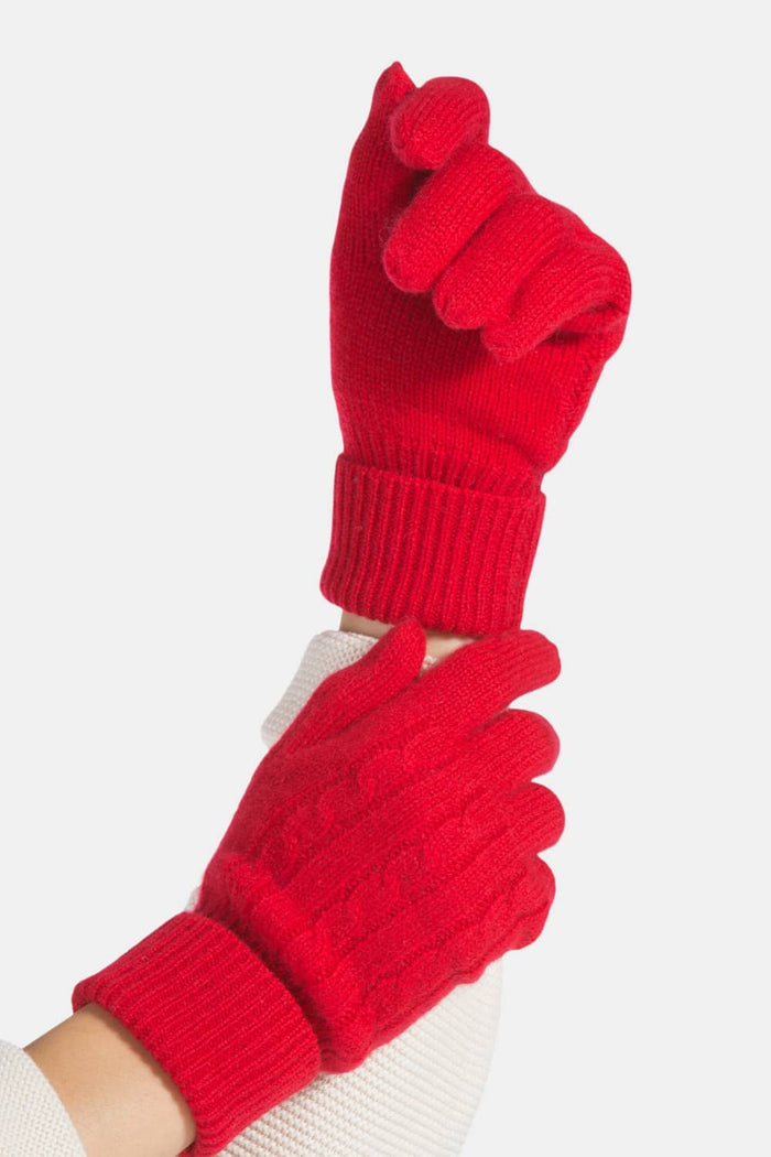 Women's 100% Pure Cashmere Cable Knit Gloves Womens>Accessories>Gloves Fishers Finery Red One Size 