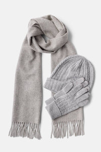 Women's 3pc 100% Pure Cashmere Cable Knit Hat, Glove & Woven Scarf Set with Gift Box Womens>Accessories>Cashmere Set Fishers Finery 