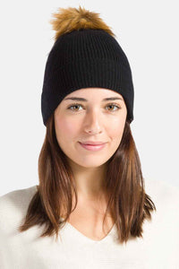 Women's 100% Pure Cashmere Pom Beanie Hat Womens>Accessories>Hat Fishers Finery Black One Size 