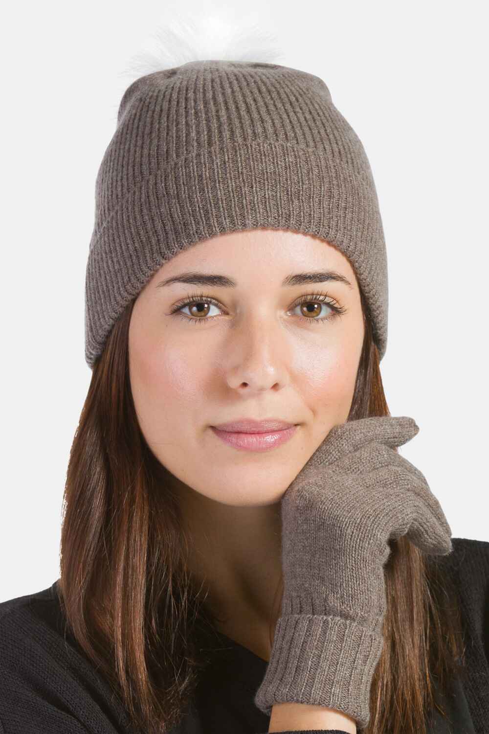 Women's 100% Pure Cashmere Pom Beanie Hat Womens>Accessories>Hat Fishers Finery 