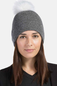 Women's 100% Pure Cashmere Pom Beanie Hat Womens>Accessories>Hat Fishers Finery Heather Gray One Size 