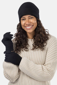 Women's 2pc 100% Cashmere Ribbed Beanie Hat & Glove Set with Gift Box Womens>Accessories>Cashmere Set Fishers Finery 