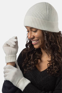 Women's 2pc 100% Cashmere Ribbed Beanie Hat & Glove Set with Gift Box Womens>Accessories>Cashmere Set Fishers Finery 