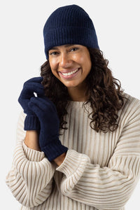 Women's 2pc 100% Cashmere Ribbed Beanie Hat & Glove Set with Gift Box Womens>Accessories>Cashmere Set Fishers Finery 