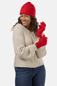 Women's 2pc 100% Cashmere Ribbed Beanie Hat & Glove Set with Gift Box Womens>Accessories>Cashmere Set Fishers Finery 