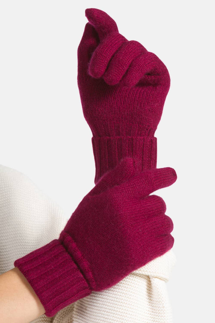 Women's 100% Pure Cashmere Gloves with Ribbed Cuff Womens>Accessories>Gloves Fishers Finery Cabernet 