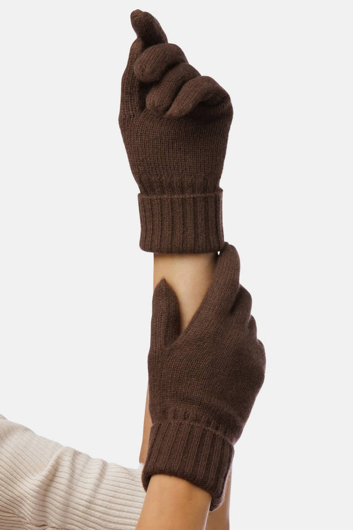 Women's 100% Pure Cashmere Gloves with Ribbed Cuff Womens>Accessories>Gloves Fishers Finery Cocoa 