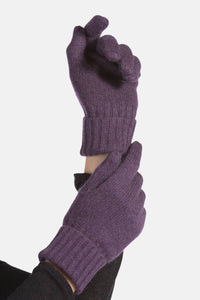 Women's 100% Pure Cashmere Gloves with Ribbed Cuff Womens>Accessories>Gloves Fishers Finery Eggplant 