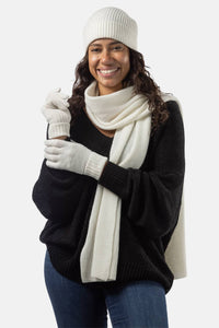 Women's 3pc 100% Cashmere Ribbed Beanie, Glove & Scarf Set with Gift Box Womens>Accessories>Cashmere Set Fishers Finery Cream 