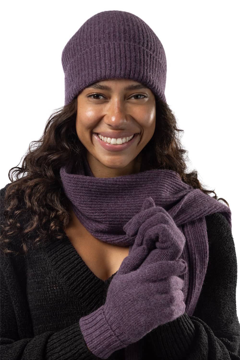 Women's 3pc 100% Cashmere Ribbed Beanie, Glove & Scarf Set with Gift Box Womens>Accessories>Cashmere Set Fishers Finery 