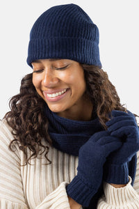 Women's 3pc 100% Cashmere Ribbed Beanie, Glove & Scarf Set with Gift Box Womens>Accessories>Cashmere Set Fishers Finery 