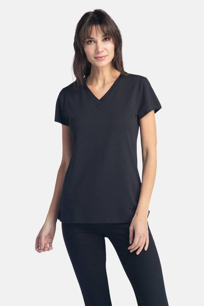 Women's Classic Fit EcoFabric™ V-Neck Tee Womens>Casual>Top Fishers Finery Black XS 