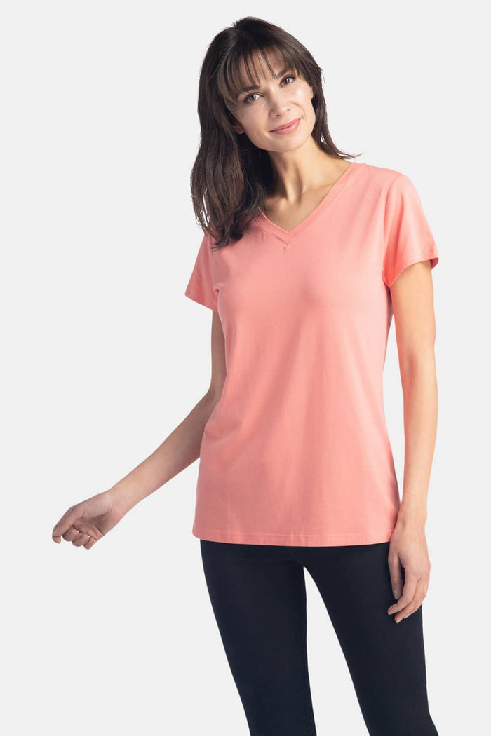 Women's Classic Fit EcoFabric™ V-Neck Tee Womens>Casual>Top Fishers Finery Coral XS 