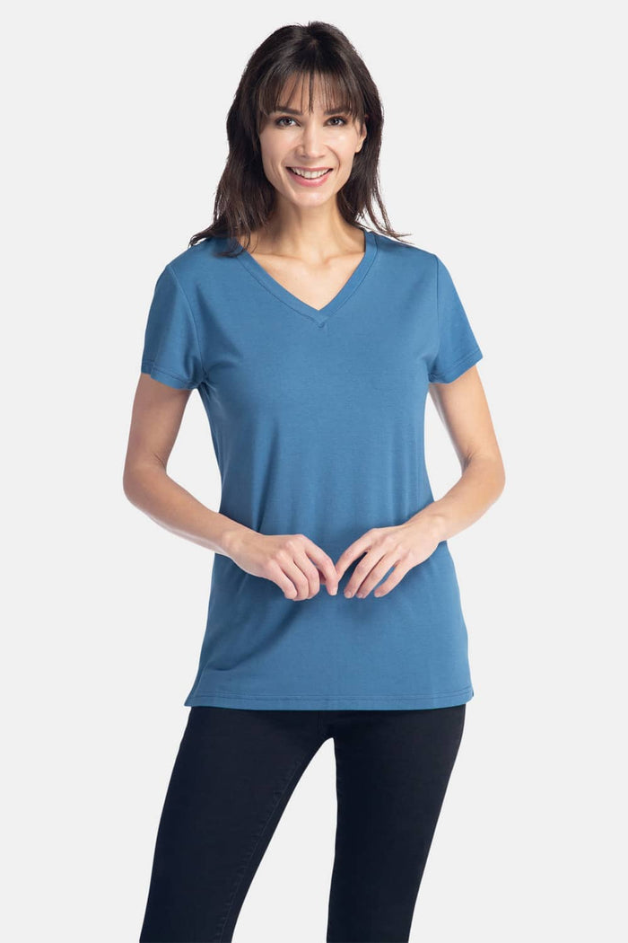 Women's Classic Fit EcoFabric™ V-Neck Tee Womens>Casual>Top Fishers Finery Moonlight Blue XS 