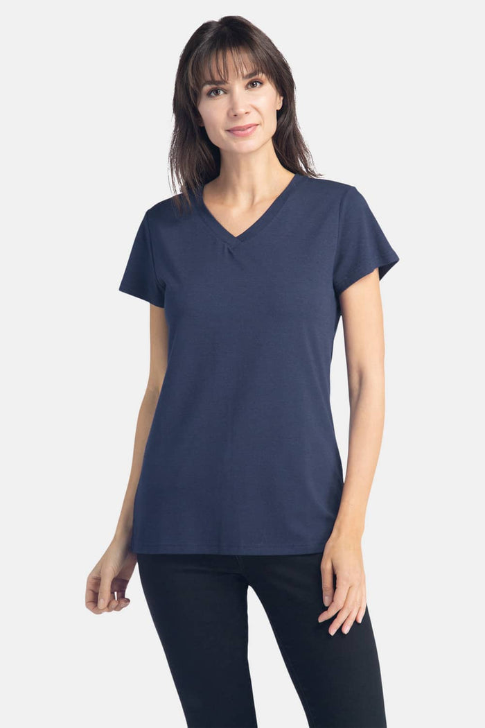 Women's Classic Fit EcoFabric™ V-Neck Tee Womens>Casual>Top Fishers Finery Navy XS 