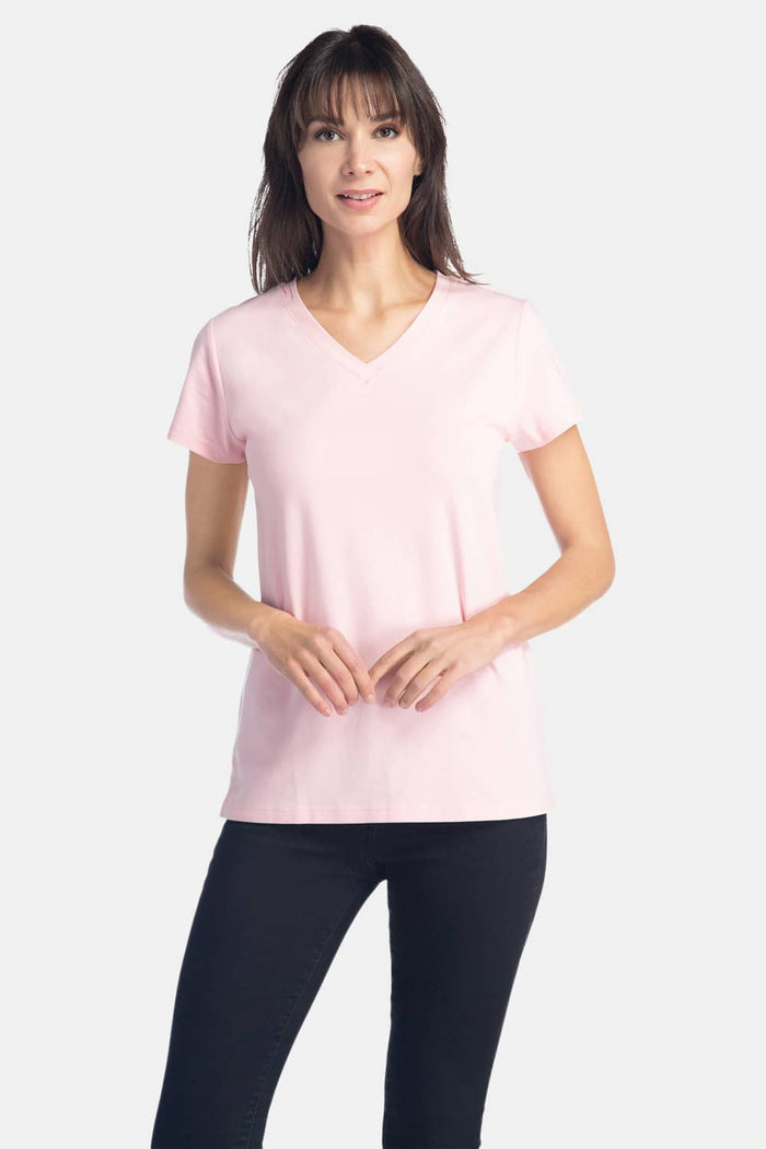 Women's Classic Fit EcoFabric™ V-Neck Tee Womens>Casual>Top Fishers Finery Heavenly Pink XS 