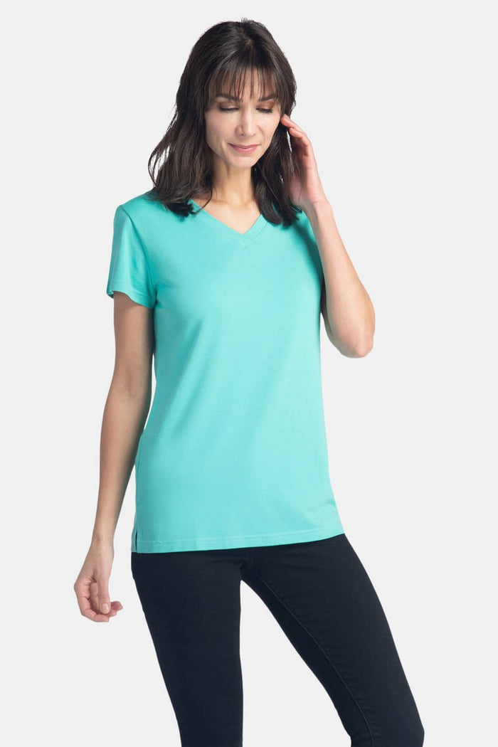 Women's Classic Fit EcoFabric™ V-Neck Tee Womens>Casual>Top Fishers Finery Turquoise XS 