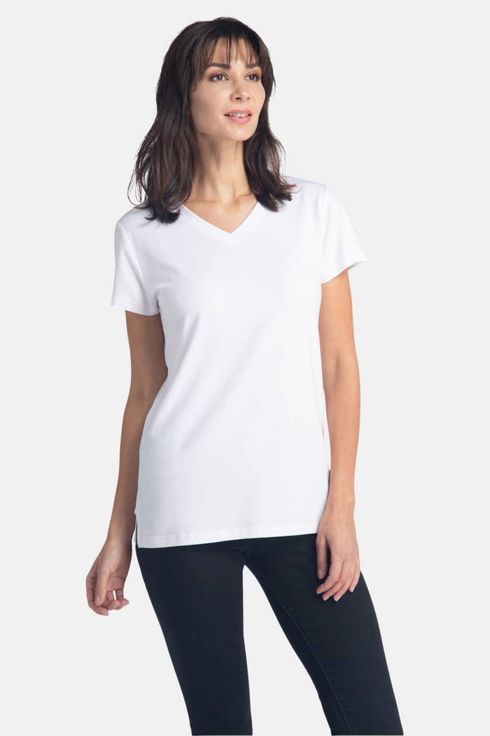 Women's Classic Fit EcoFabric™ V-Neck Tee Womens>Casual>Top Fishers Finery Bright White XS 