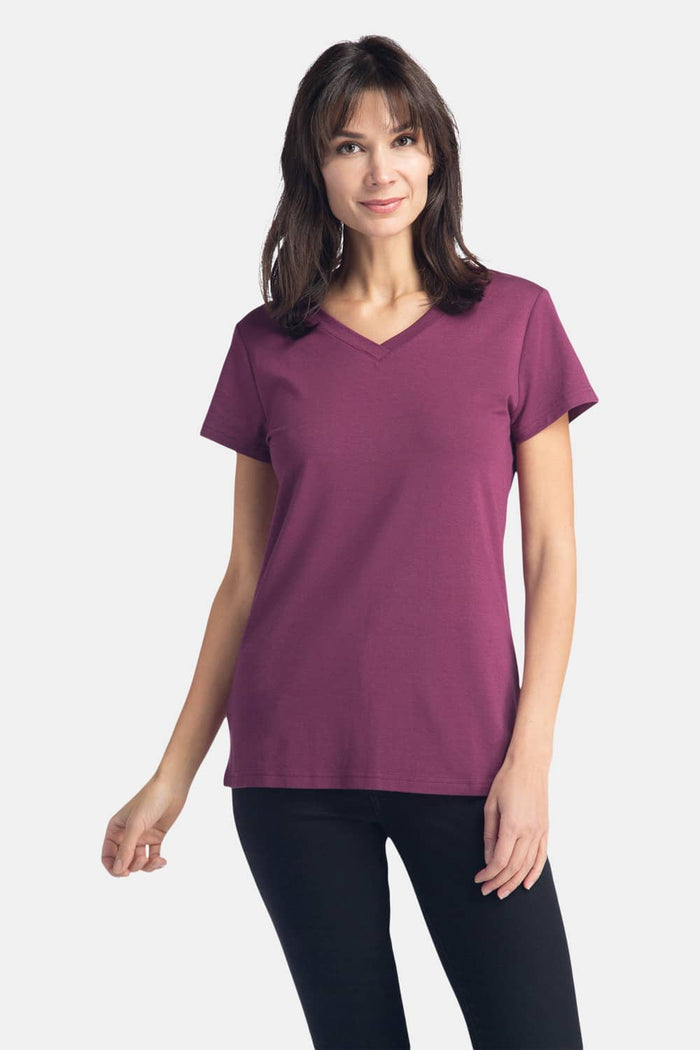 Women's Classic Fit EcoFabric™ V-Neck Tee Womens>Casual>Top Fishers Finery Wine XS 