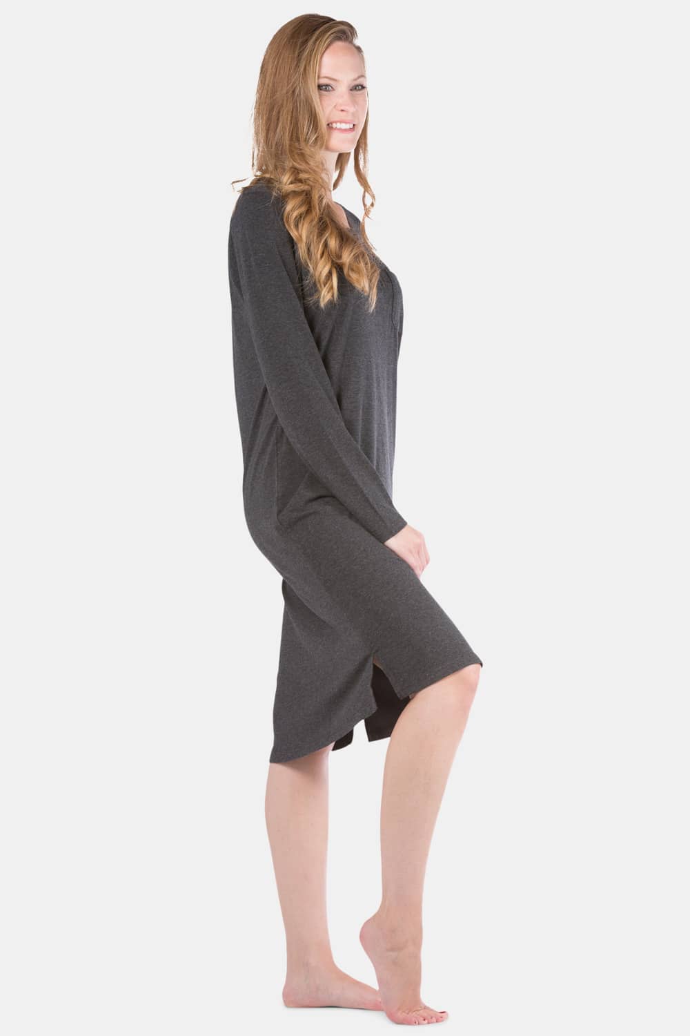 Women's Jersey Below Knee Henley Nightshirt Womens>Sleep and Lounge>Nightgown Fishers Finery 