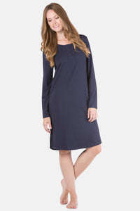 Women's EcoFabric™ Below Knee Henley Nightshirt Womens>Sleep and Lounge>Nightgown Fishers Finery Navy X-Small 