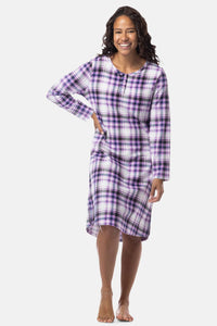 Women's EcoFlannel™ Below Knee Henley Nightshirt Womens>Sleep and Lounge>Nightgown Fishers Finery 