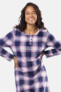 Women's EcoFlannel™ Below Knee Henley Nightshirt Womens>Sleep and Lounge>Nightgown Fishers Finery 