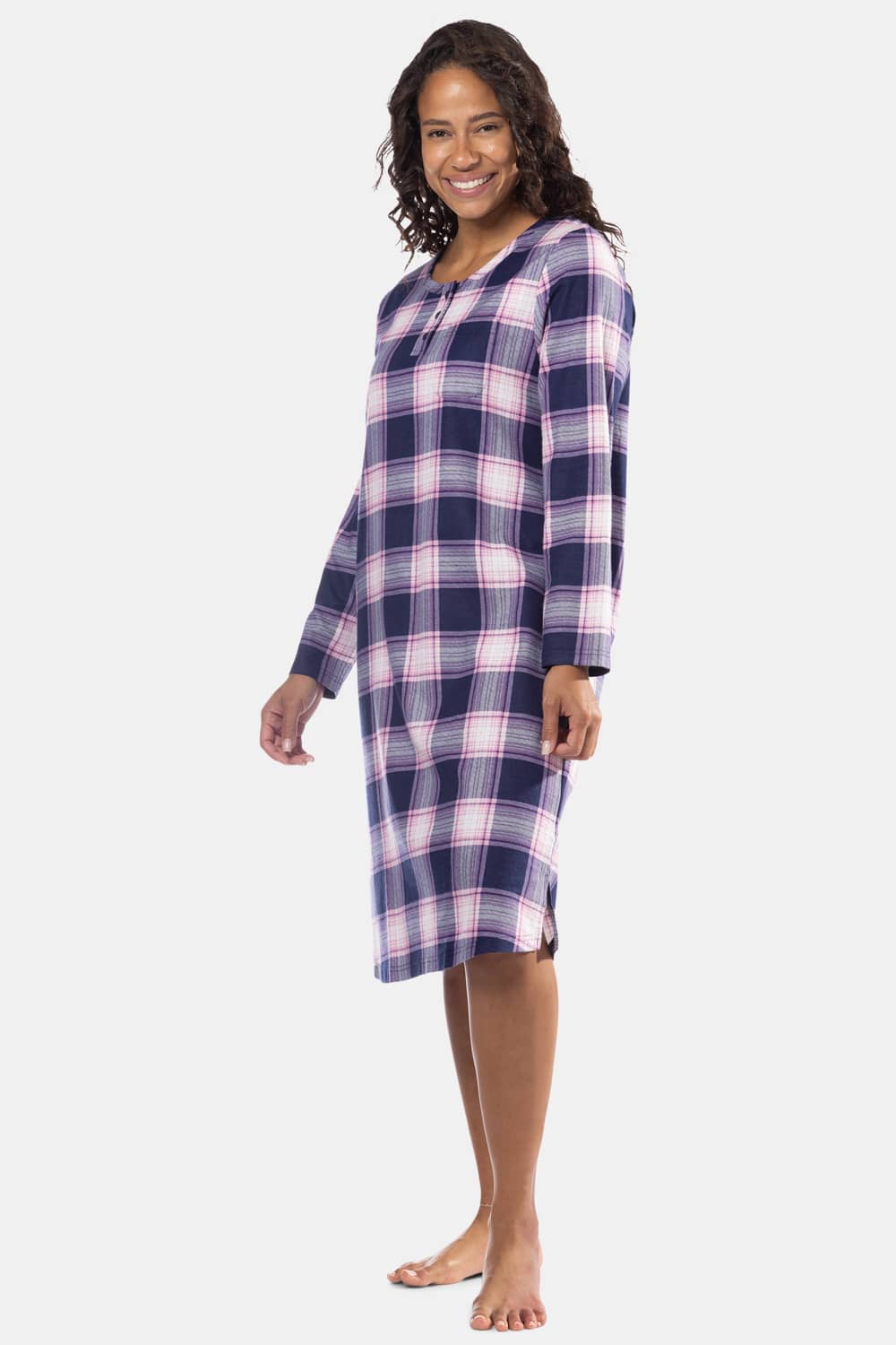 Women's EcoFlannel™ Below Knee Henley Nightshirt Womens>Sleep and Lounge>Nightgown Fishers Finery 