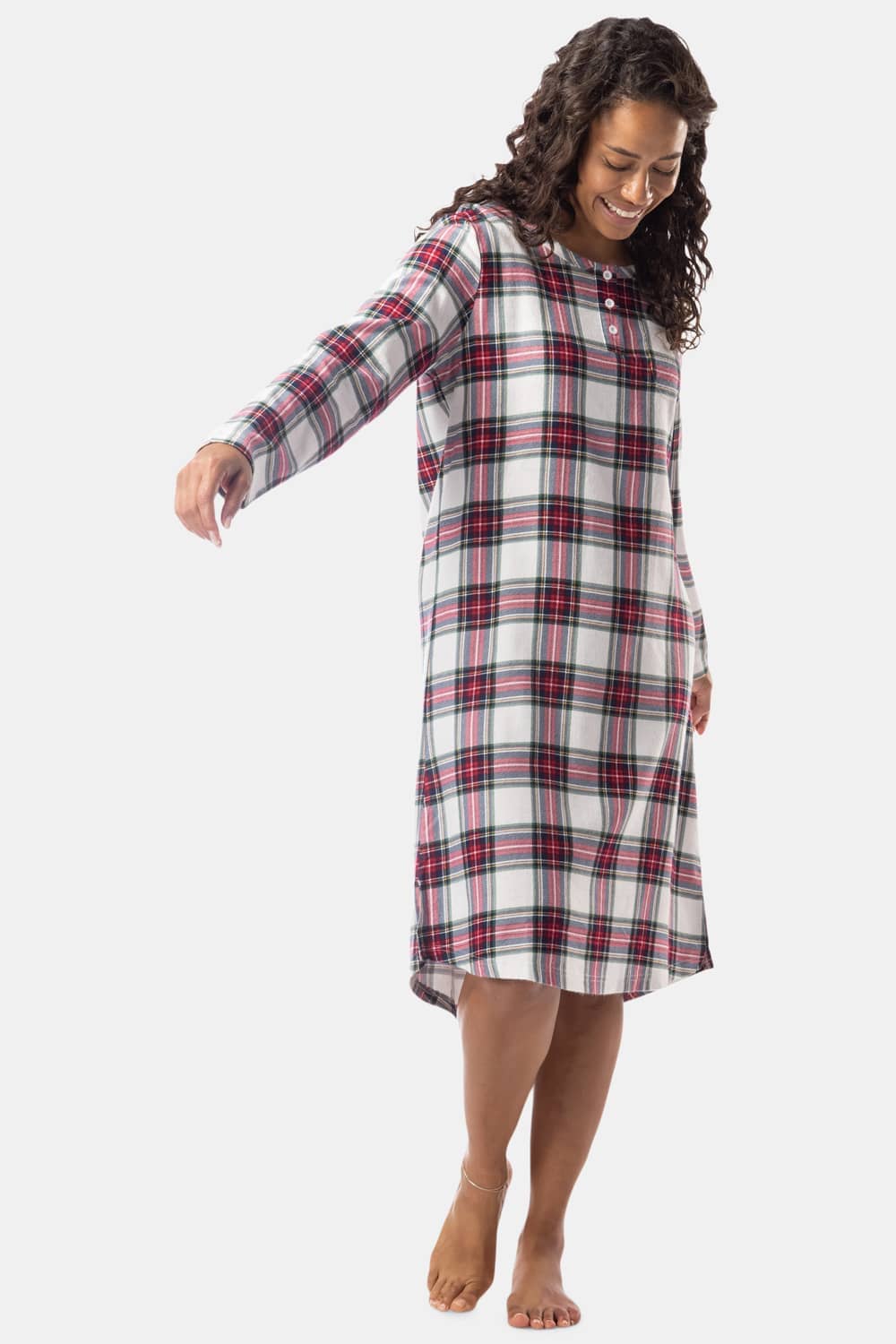 Women's EcoFlannel™ Below Knee Henley Nightshirt Womens>Sleep and Lounge>Nightgown Fishers Finery 