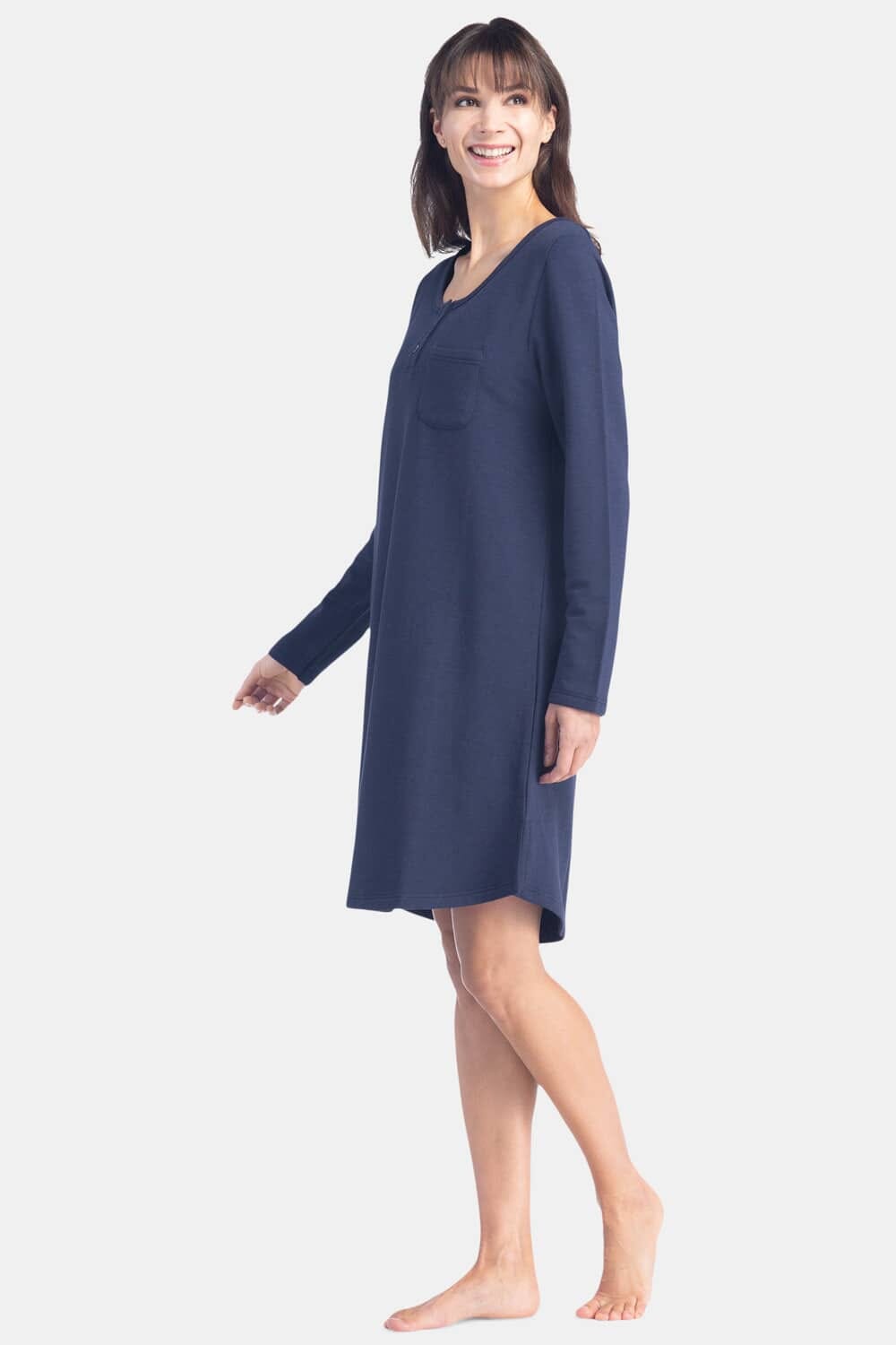 Women's EcoFleece™ Above Knee Henley Nightshirt Womens>Sleep and Lounge>Nightgown Fishers Finery 