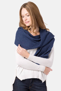 Women's 100% Cashmere Cable Knit Scarf with Gift Box Womens>Accessories>Scarf Fishers Finery Heather Navy 