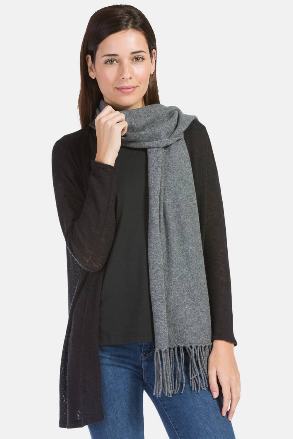 Women's 100% Pure Cashmere Knit Scarf with Fringe and Gift Box Womens>Accessories>Scarf Fishers Finery Iron Gate 