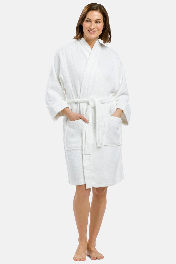 Women's Kimono Style Terry Cloth Bathrobe Womens>Spa>Robe Fishers Finery White Small 