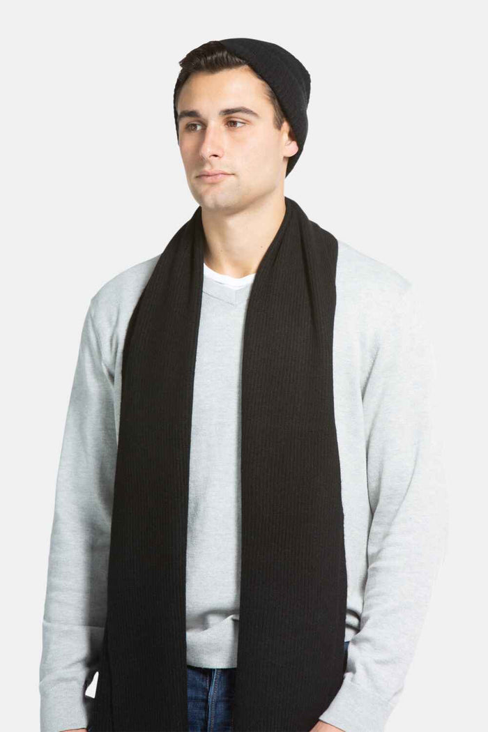 Men's 100% Pure Cashmere 2pc Rib Knit Set with Gift Box Mens>Accessories>Sets Fishers Finery Black One Size 