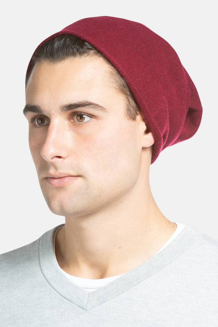 Men's 100% Pure Cashmere Slouchy Beanie Mens>Accessories>Hat Fishers Finery Cabernet One Size Fits Most 