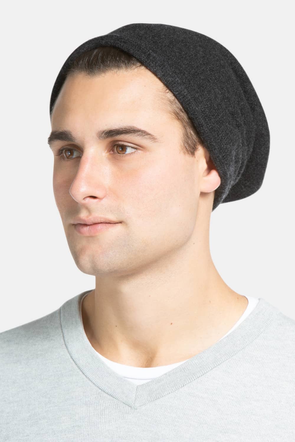 Men's 100% Pure Cashmere Slouchy Beanie Mens>Accessories>Hat Fishers Finery Charcoal One Size Fits Most 