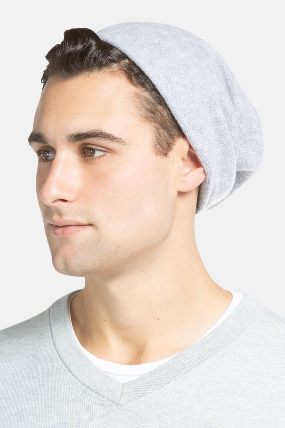 Men's 100% Pure Cashmere Slouchy Beanie Mens>Accessories>Hat Fishers Finery Light Gray One Size Fits Most 